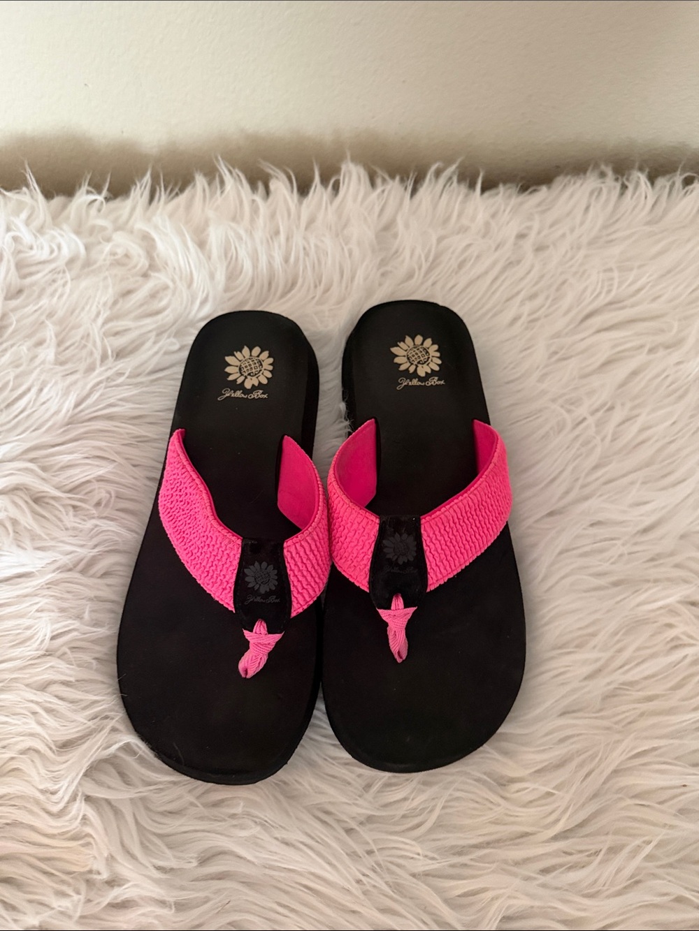 Yellow Box Hot Pink Woven Thong Sandals with Black Footbed